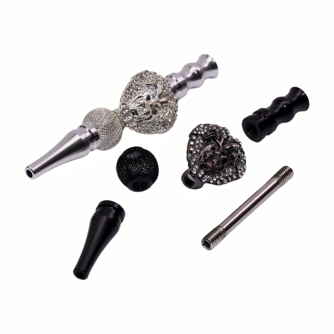 Luxury Hookah Mouthpiece Diamond Lion Head Hookah Tip Bling Hookah Accessories Reusable Metal Hookah Tips Premium Shisha Mouth Tips Lion Design Shisha Accessory Hookah Gifts for Men.