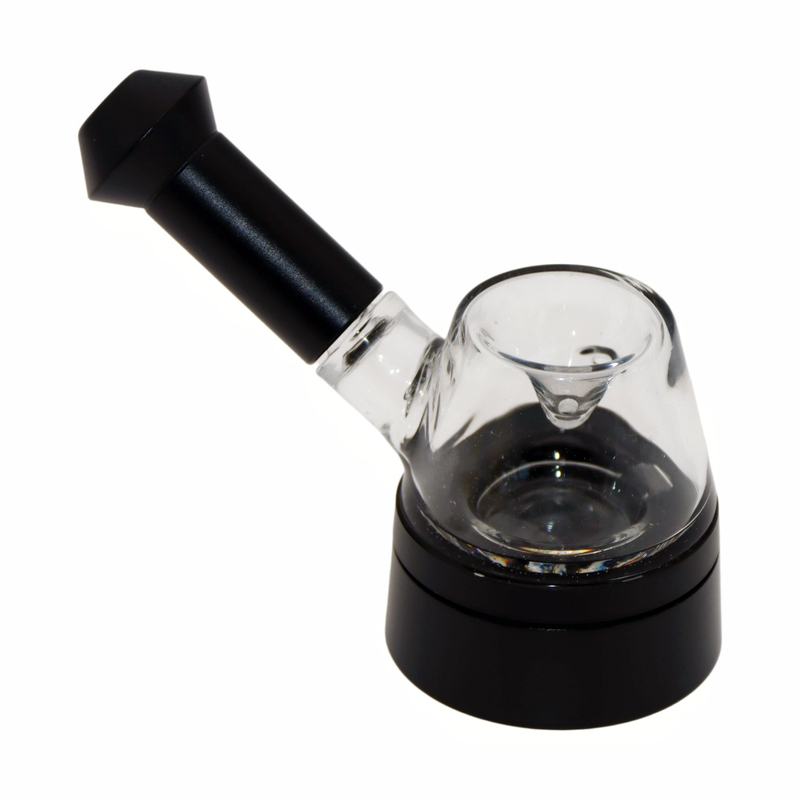 Unique Shaped Glass Hand Pipe, Compact Glass Pipe with Base, Modern Design Standing Glass Pipe, Black And Clear Glass Tobacco Pipe