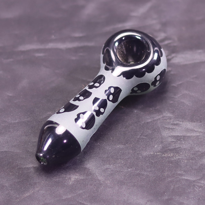 4 Inch Frosted Glass Hand Pipe with Skull Embossed Design Handheld Smoking Pipe with Matte Finish & 3D Skull Relief Pattern Trendy Cool Glass Pipe for Young Adults