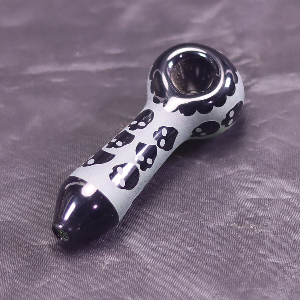 4 Inch Frosted Glass Hand Pipe with Skull Embossed Design Handheld Smoking Pipe with Matte Finish & 3D Skull Relief Pattern Trendy Cool Glass Pipe for Young Adults