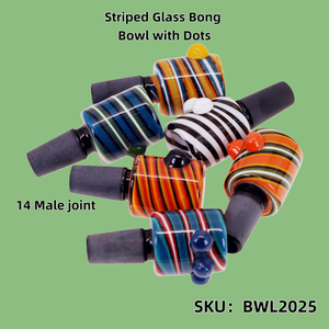 Hand Blown Colorful 14mm Male Joint Wig Wag Striped Glass Bowl for Glass Bongs Durable Smoking Water Pipe Accessory