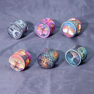 2 Inch Tree of Life Zinc Alloy Herb Grinder 4-Piece Colorful Printed Spice Grinder with Pollen Screen Durable Zinc Tobacco Grinder for Herbs & Spices