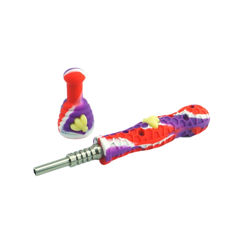 Portable Assorted Color Unbreakable Heat Resistant Non-Stick Bee & Honeycomb Silicone Nectar Collector Honey Straw Dab Straw Kit Wax Collector Kit