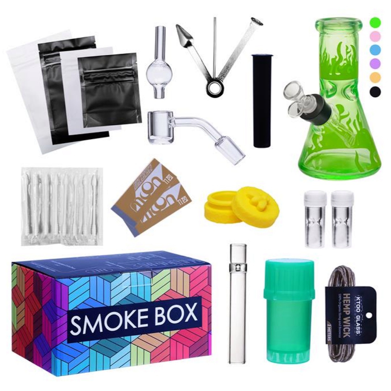 19-Piece Pack Complete Glass Bong Smoke Box Travel Kit All-in-One Portable Smoking Accessory Set with Glass Water Pipe Dab Tools Storage 