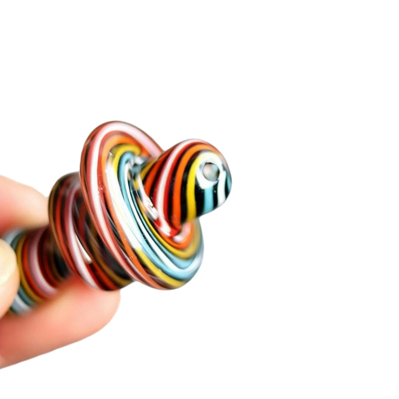 Hand Blown Colorful Spiral Striped Glass Carb Cap Dabber Tool for Glass Bong & Rig