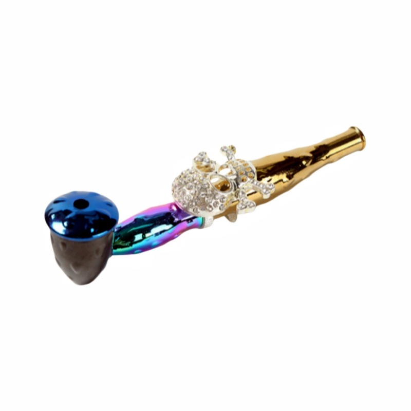 4.5" Portable Iridescent Rhinestone Metal Hand Tobacco Pipe With 3D Butterfly Scorpion Bee Skull Design For Smoking