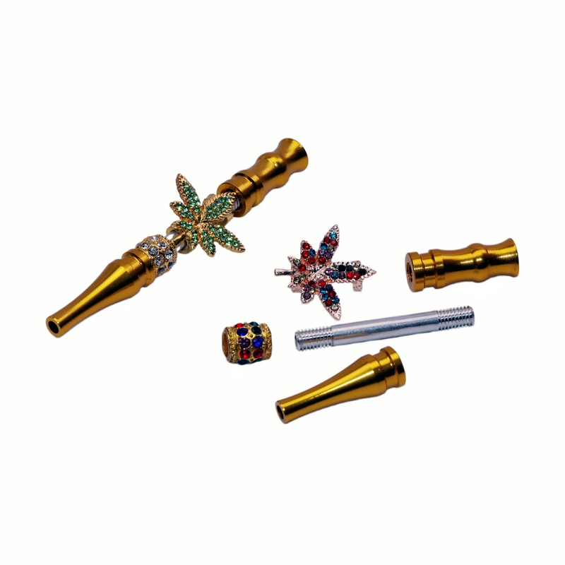 Bling Luxury Rhinestone Leaf Hookah Tip Marijuana Leaf Shisha Mouthpiece Weed Leaf Hookah Accessory Bling Maple Leaf Tip Blunt