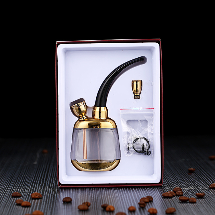2-in-1 Vintage Metal Water Pipe, Antique Style Mini Hookah, Glass And Metal Water Pipe, Decorative Water Filtered Pipe
