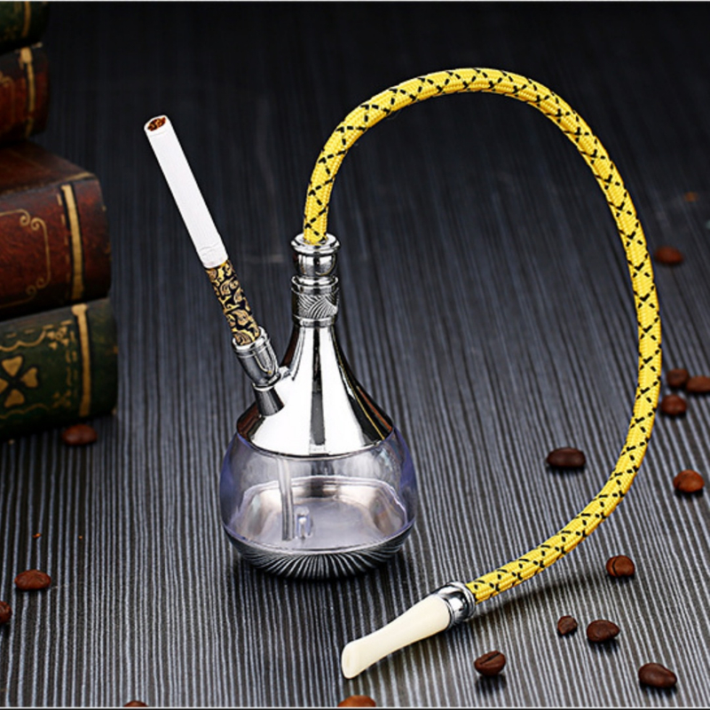 2-in-1 Vintage Style Mini Water Pipe - Silver Metal & Clear Acrylic Water Filtered Hookah Portable Personal Tobacco Pipe