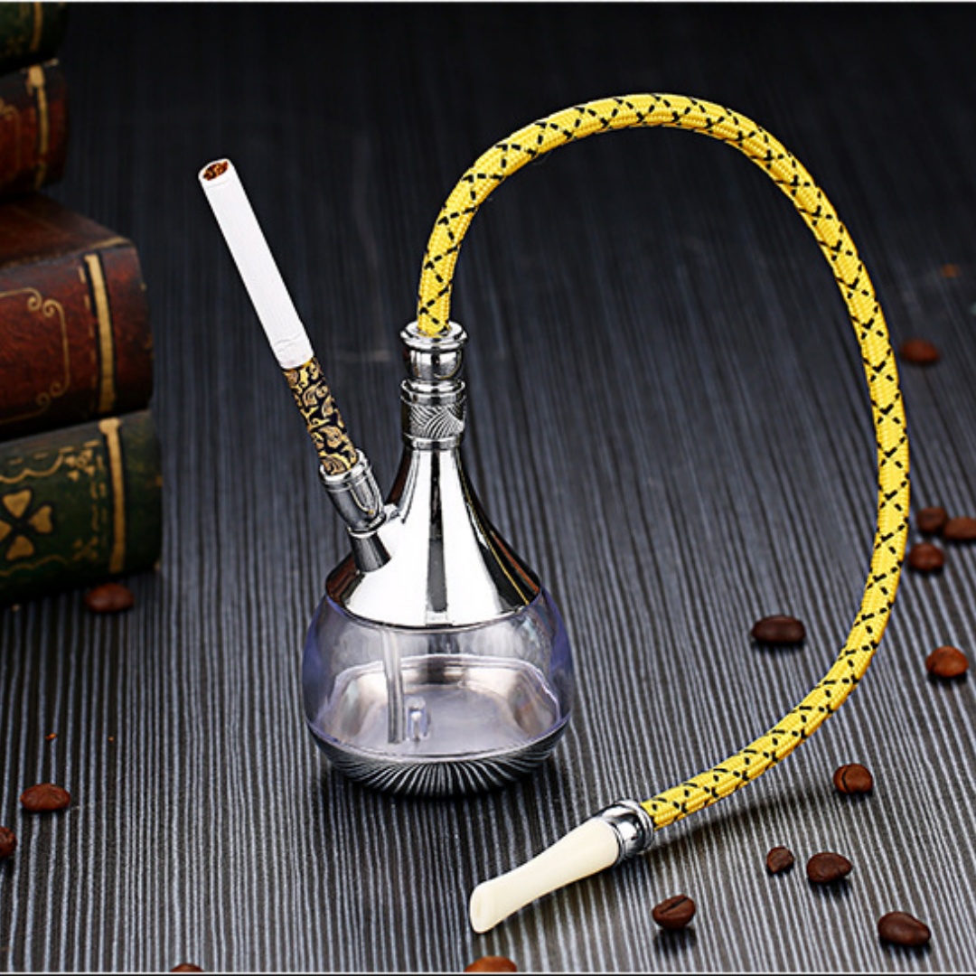 2-in-1 Vintage Style Mini Water Pipe - Silver Metal & Clear Acrylic Water Filtered Hookah Portable Personal Tobacco Pipe