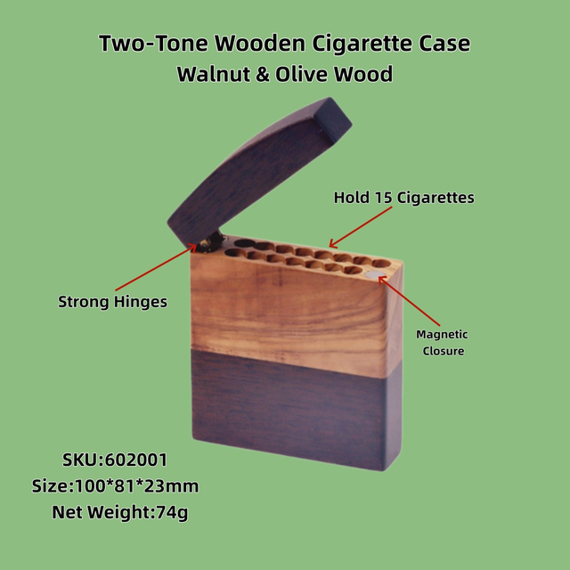 Flip-top Magnetic Walnut Two-Tone Wooden Cigarette Case Cigarette Holder Cigarette Storage Box Premium Handmade Wooden Cigarette Box