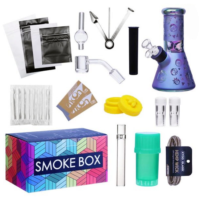 19-Piece Pack Complete Glass Bong Smoke Box Travel Kit All-in-One Portable Smoking Accessory Set with Glass Water Pipe Dab Tools Storage 
