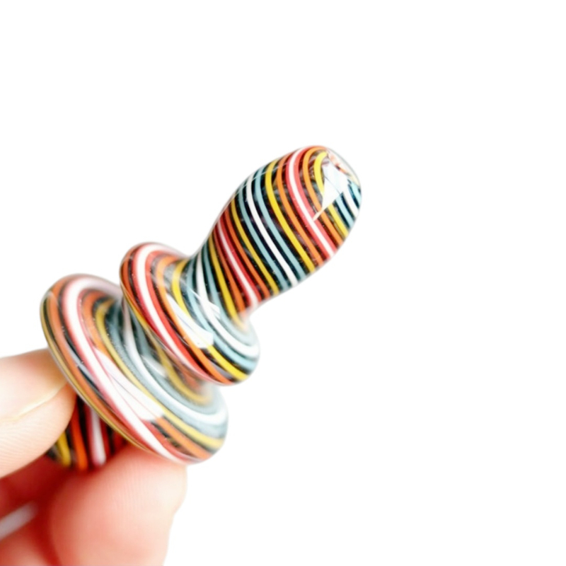 Hand Blown Colorful Spiral Striped Glass Carb Cap Dabber Tool for Glass Bong & Rig