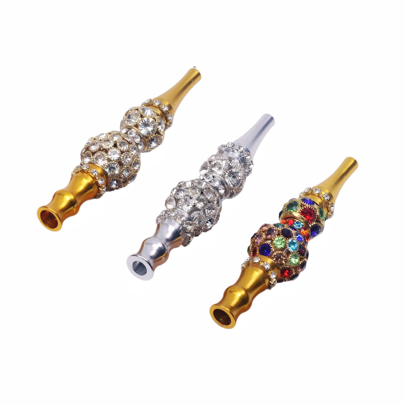 Sparkly Rhinestone Mouthpiece for Hookah Bling Bling Crystal Shisha Pipe Fashion Metal Blunt Holder for Party Bar Hookah Tips