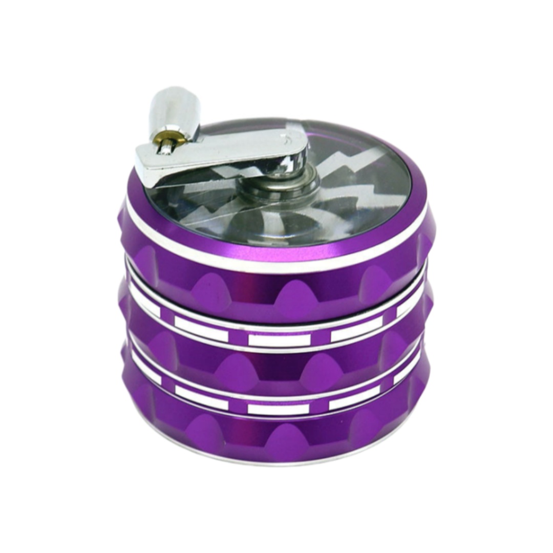 2.5" 4 Parts Premium Aluminum Alloy Herb Grinder with Crank & Lightning Design Durable Hand Crank Spice Grinder for Dry Herbs & Tobacco