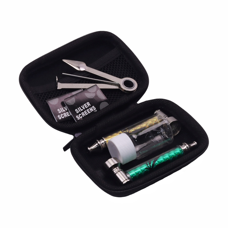 5pcs Shiny Metal Tobacco Pipe 3-in-1 Multi-Function Tool Travel Smoking Pipe Kit With Pipe Screen for Weeds
