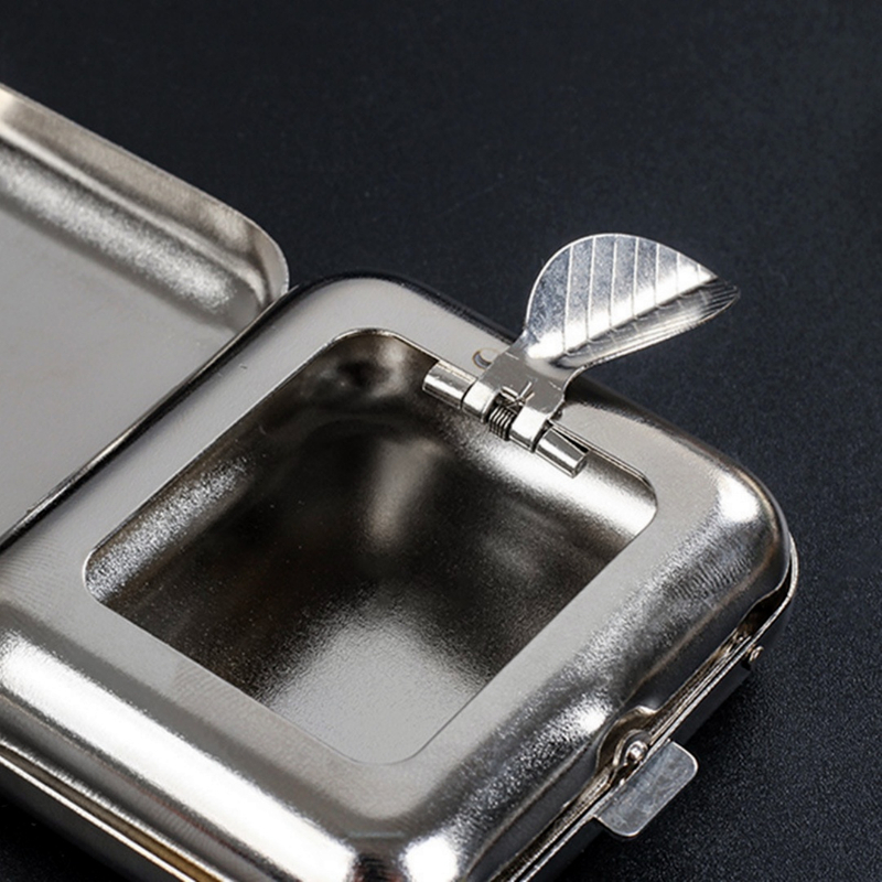 1Pack of 2 Pieces Spill Proof Mirror Push Button Pop Up Portable Metal Pocket Ashtray for Outdoor Travel