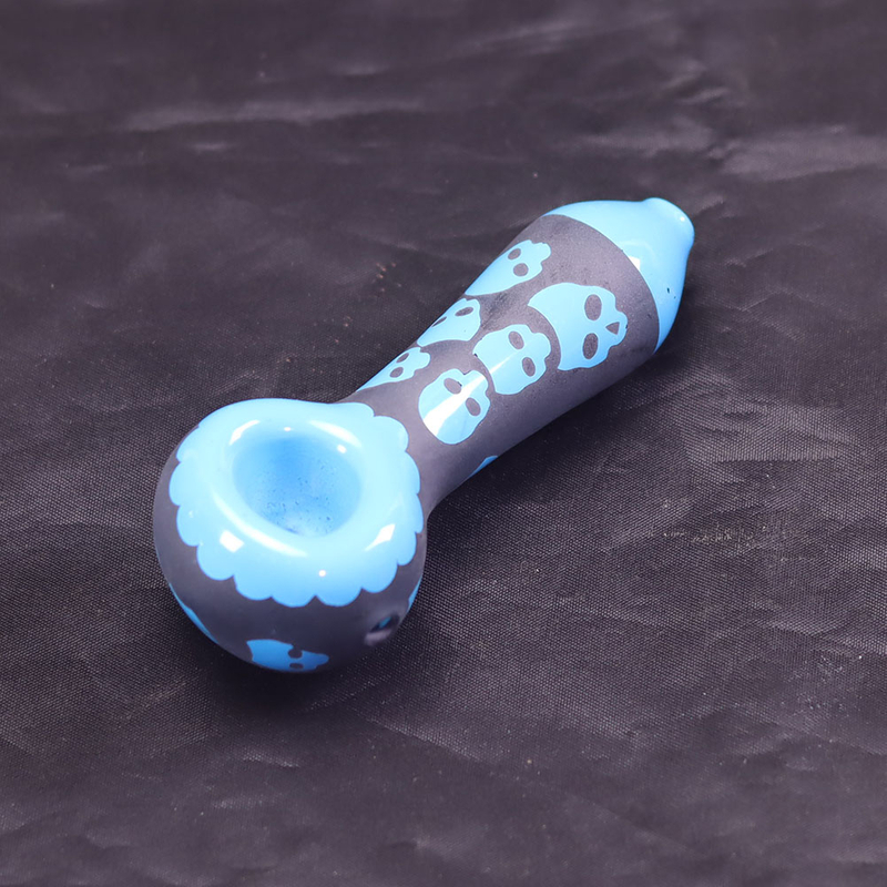 4 Inch Frosted Glass Hand Pipe with Skull Embossed Design Handheld Smoking Pipe with Matte Finish & 3D Skull Relief Pattern Trendy Cool Glass Pipe for Young Adults