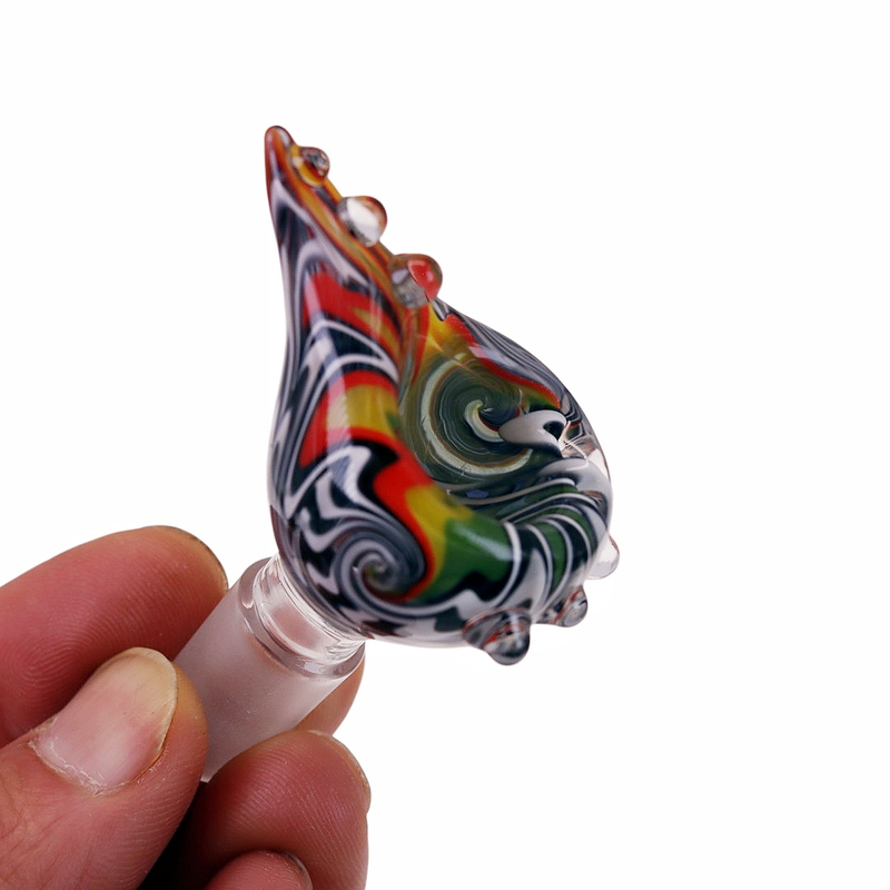 14mm Male Joint Hand Blown Artisan Wig Wag Swirl Glass Bowl Piece Herb Slide for 14mm Glass Bong