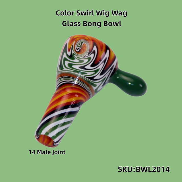 Hand Blown Colorful 14mm Male Joint Swirl Wig Wag Glass Bong Bowl with Handle Durable Bong Accessory for Water Pipes