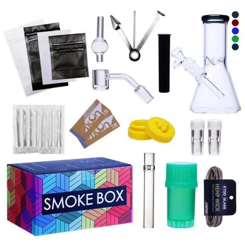 19-Piece Pack Complete Glass Bong Smoke Box Travel Kit All-in-One Portable Smoking Accessory Set with Glass Water Pipe Dab Tools Storage 