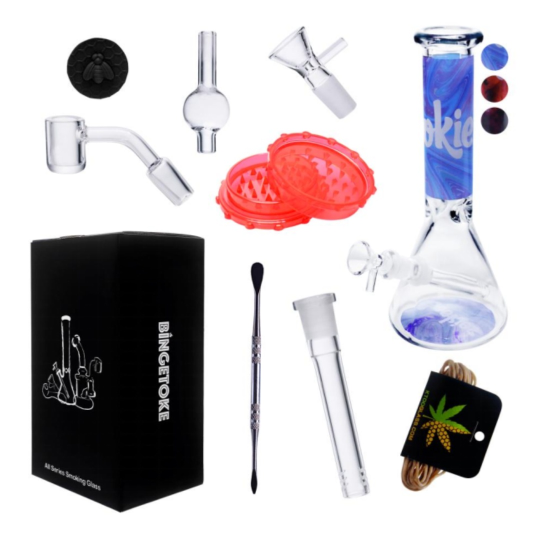 10-Piece Simpsons Themed Glass Bong Travel Kit Cartoon Print Glass Water Pipe Set with Grinder Dab Tools & Storage Box for Smoking