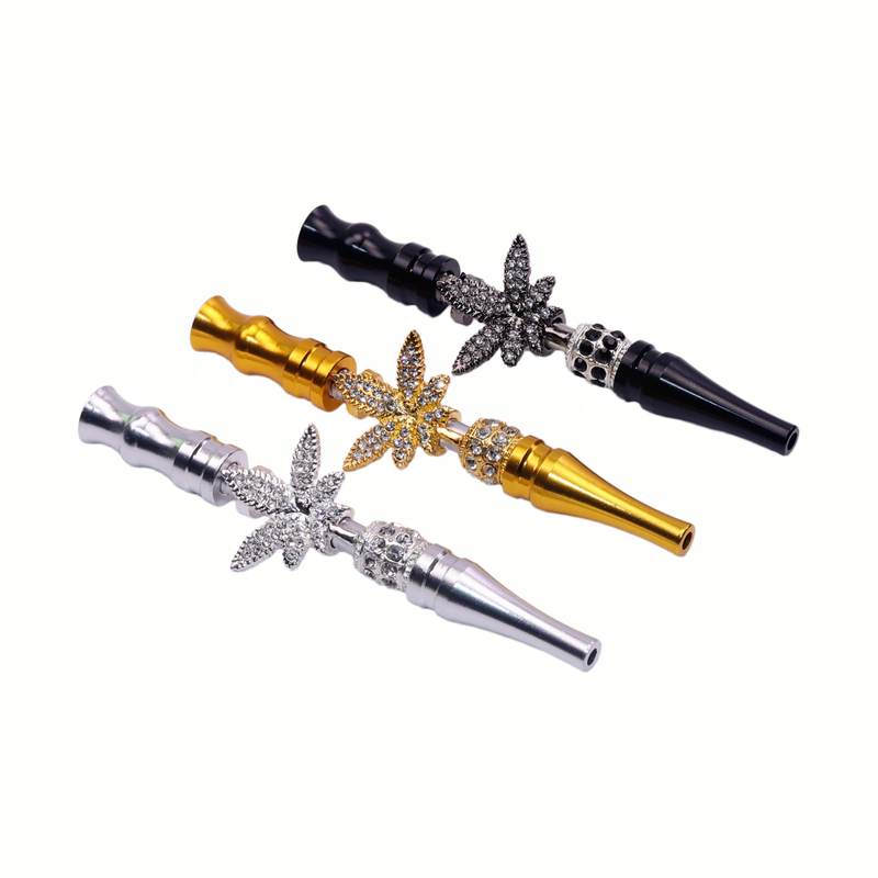 Sparkly Rhinestone Leaf Hookah Mouthpiece Bling Bling Hookah Tips Metal Blunt Holder for Party Bar