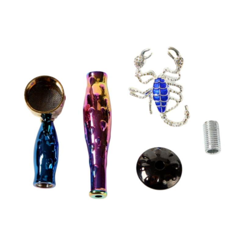 4.5" Portable Iridescent Rhinestone Metal Hand Tobacco Pipe With 3D Butterfly Scorpion Bee Skull Design For Smoking