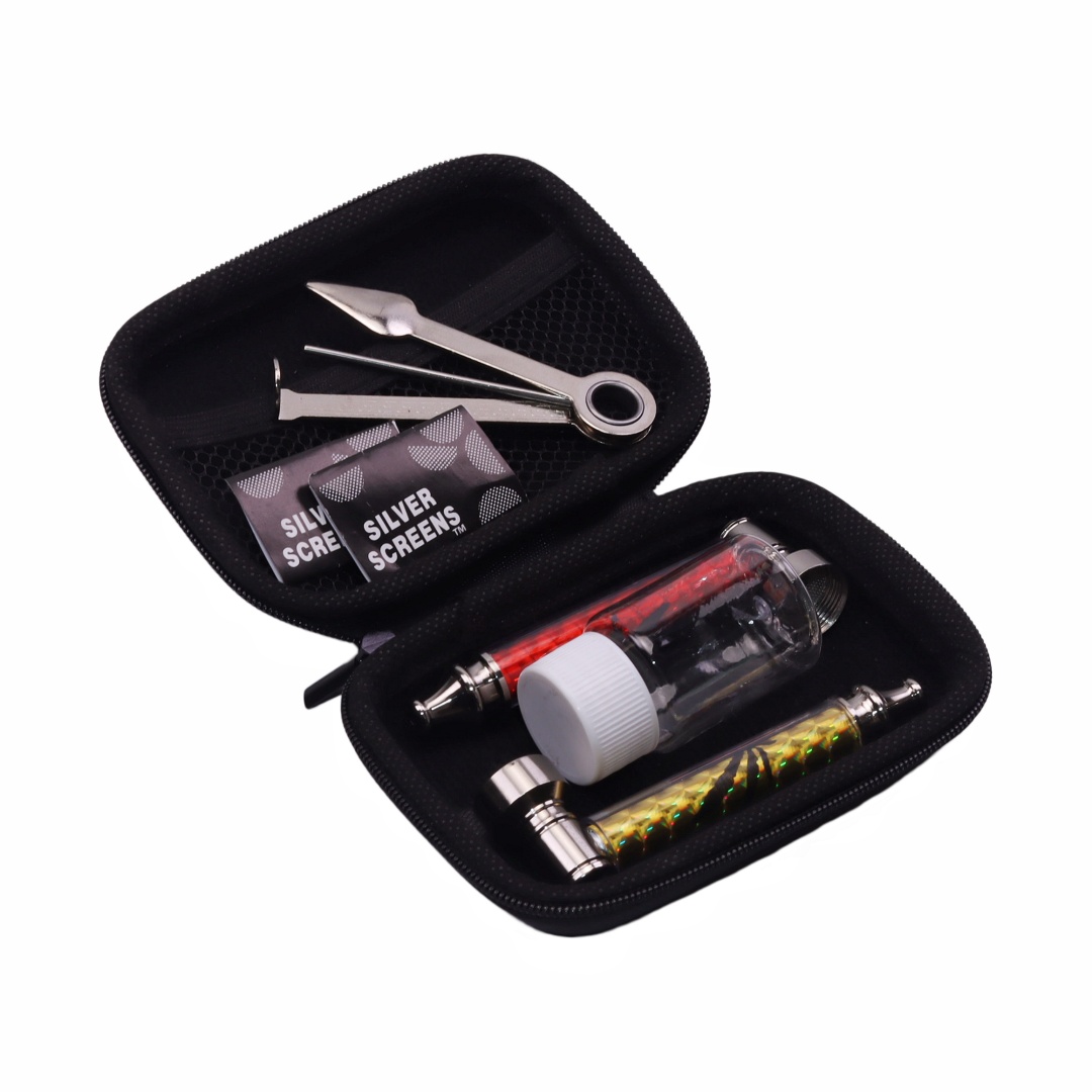 5pcs Shiny Metal Tobacco Pipe 3-in-1 Multi-Function Tool Travel Smoking Pipe Kit With Pipe Screen for Weeds