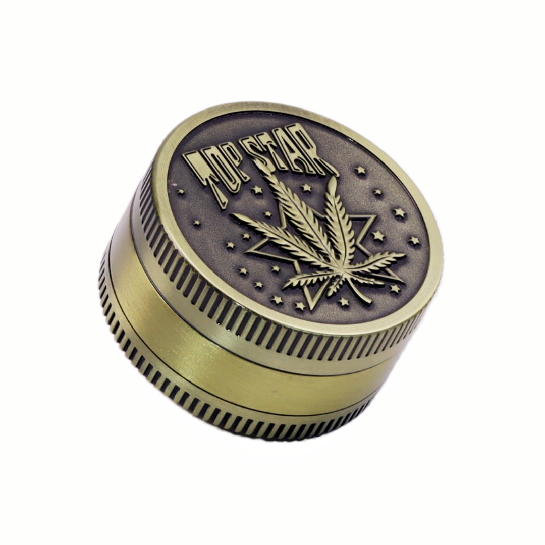 Pop Star Design Grinder Vintage Herb Grinder with Leaf Design Zinc Alloy Weed Grinder for Smoking 4 Layer Tobacco Grinder with Magnetic Lid 