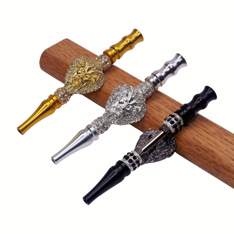 Luxury Hookah Mouthpiece Diamond Lion Head Hookah Tip Bling Hookah Accessories Reusable Metal Hookah Tips Premium Shisha Mouth Tips Lion Design Shisha Accessory Hookah Gifts for Men.