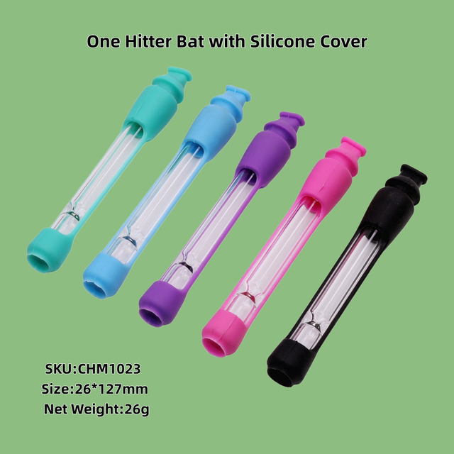 1 Pack of 5 Pieces One Hitter Bat with Silicone Cover Silicone Covered Glass One Hitter Bat Portable Smoking Taster Pipe with Silicone Protector Glass Chillum