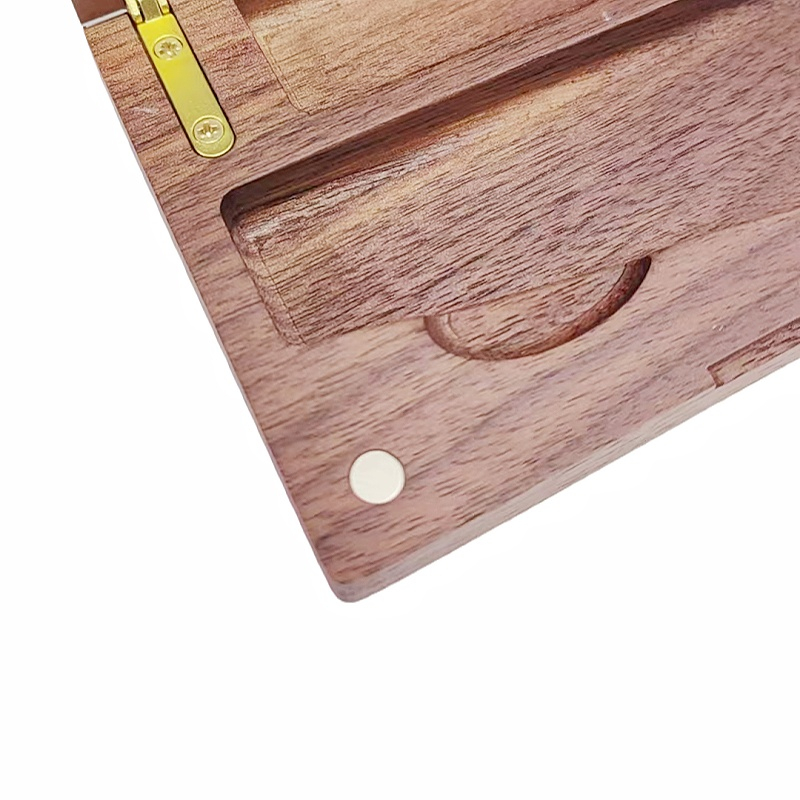 Flip-top Magnetic Walnut Wooden Smoking Storage Box Stash Box Hinged-lid Multi-Compartment Wooden Stash Box Wooden Smoking Accessory Organizer