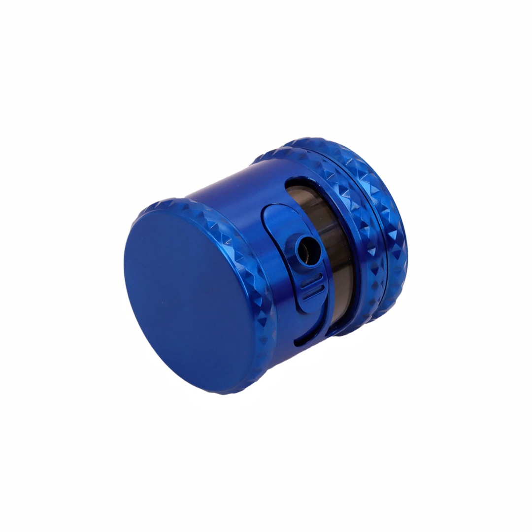 2.5" Premium 4-Piece Hand Crank Herb Grinder with See-Through Window & Side Dispenser Port, Durable Metal Tobacco Grinder with Pollen Scraper for Dry Herbs