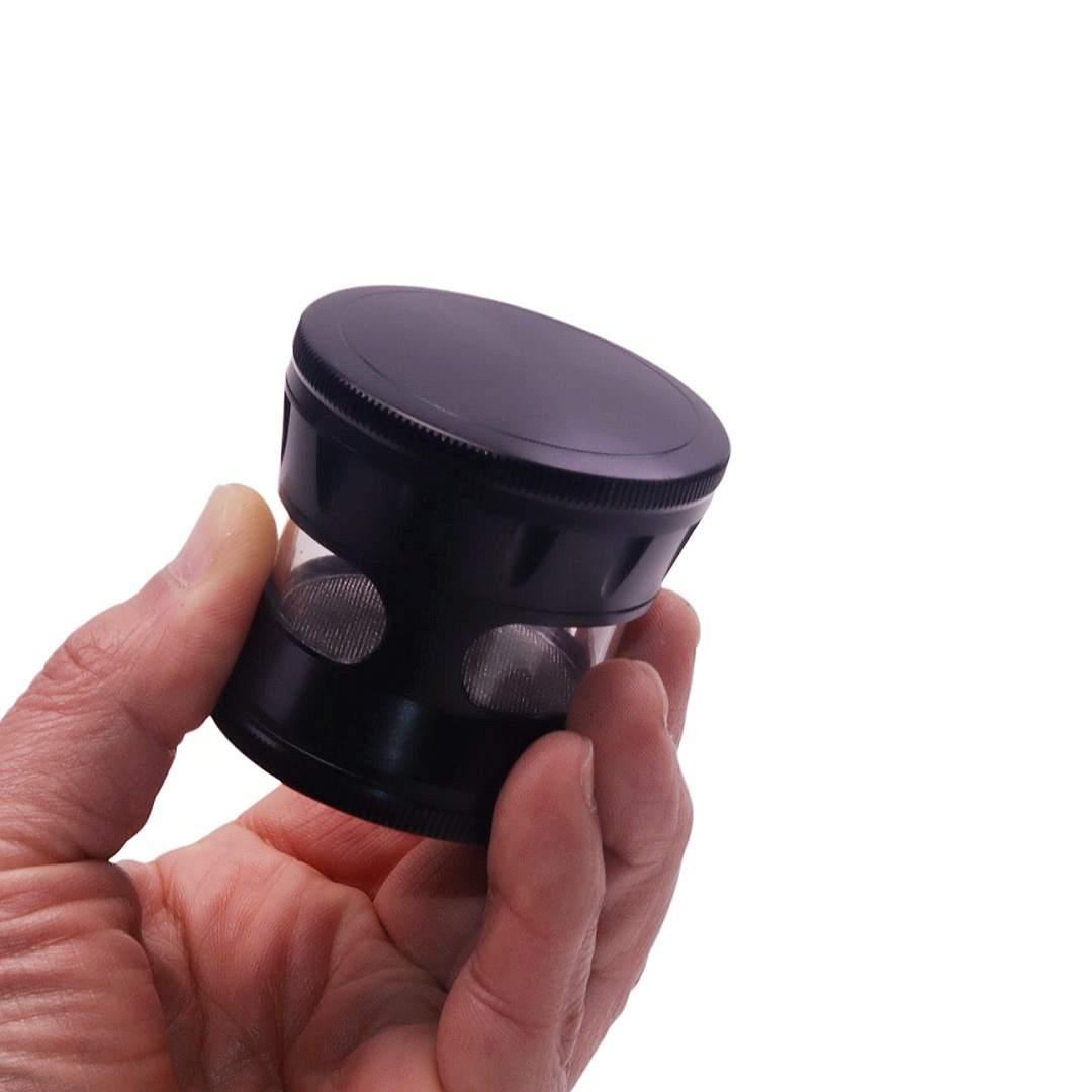 60mm Bionic Metal Herb Grinder with 2 See-through Windows 4 Piece Aluminum Tobacco Grinder with Visible Chamber & Pollen Sifter Durable Herb Grinder for Dry Herb Smoking Accessories
