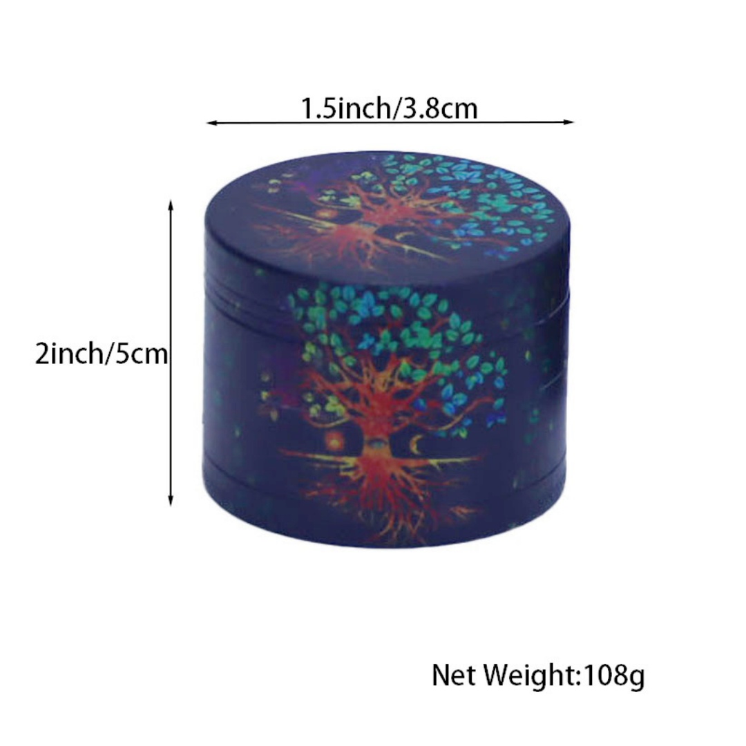 2 Inch Tree of Life Zinc Alloy Herb Grinder 4-Piece Colorful Printed Spice Grinder with Pollen Screen Durable Zinc Tobacco Grinder for Herbs & Spices