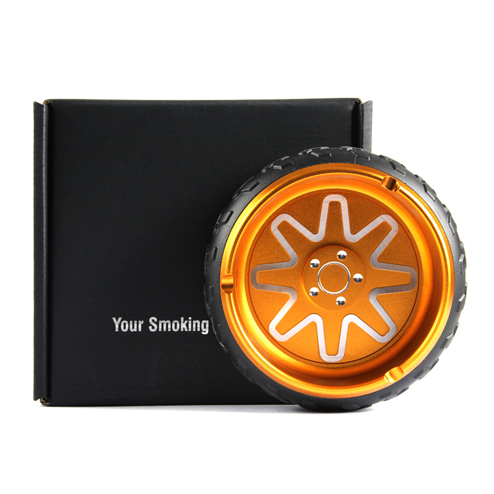 4.8 inches Portable Durable Premium Luxury Heavy Duty CNC Machined Anti-Slip Tire Shaped Ashtray with Cigarette Holder