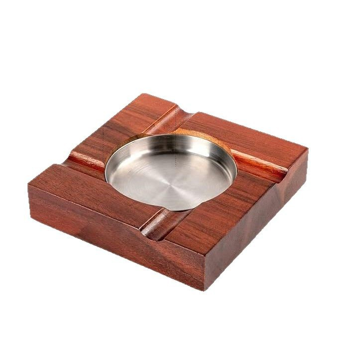 Square Wood Cigar Ashtray with Metal Insert 4-slot Cigar Rest Ashtray Removable Liner Rosewood Cigar Ashtray for Easy Cleaning