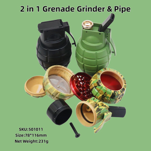 Grenade Shaped Herb Crusher with Built-in Pipe Compact Novelty Smoking Tool Military Style Herb Grinder Pipe Camouflage 2-in-1 Grinder Pipe